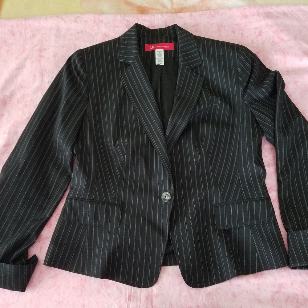 Anne Klein Stretch Black Pinstripe Blazer